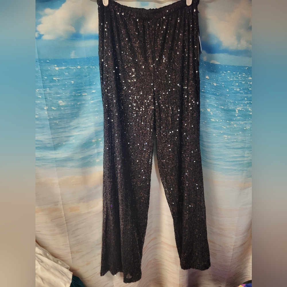 Nicole Miller NWT Women's Very Black Sequin Pants‎ Size Medium